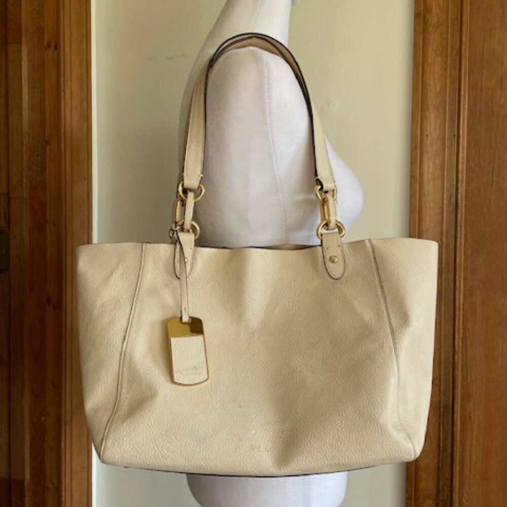 RALPH LAUREN POLO Cream Gold Shoulder Chain Shoulder Bag Tote Purse